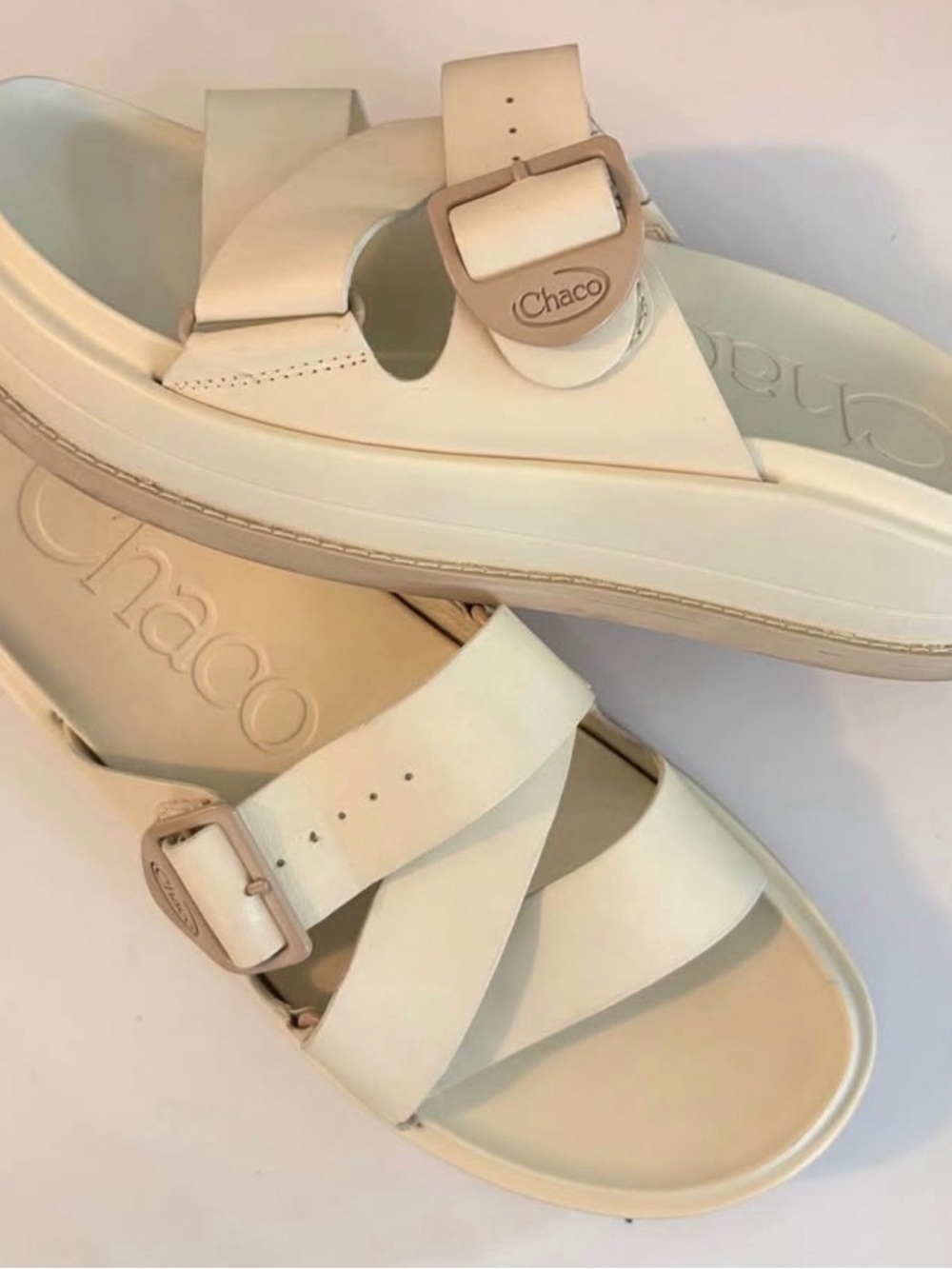 Chaco Women’s Cream Platform Slide Sandals with Buckle Straps